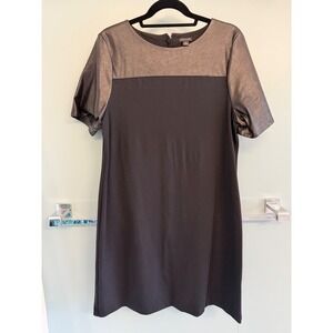Ann Taylor Women's Black Faux Leather Block Short Sleeve‎ Dress